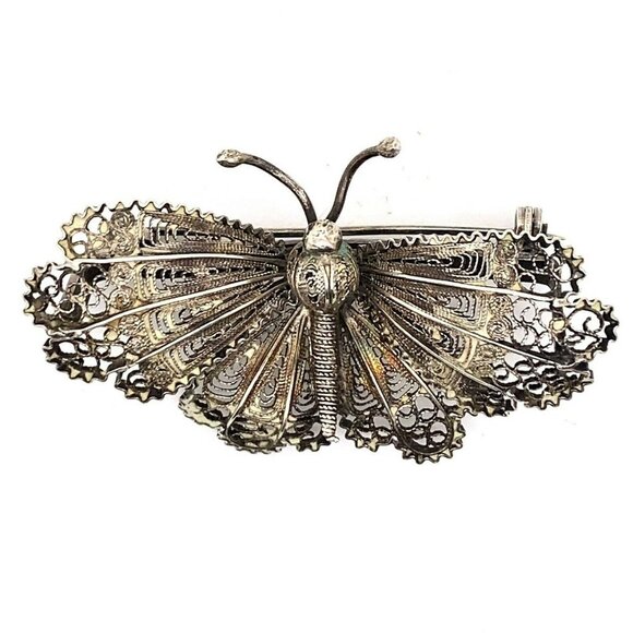 Unbranded Jewelry - VTG Estate 800 Silver Ornate Filigree Butterfly Moth Brooch Pin! 146